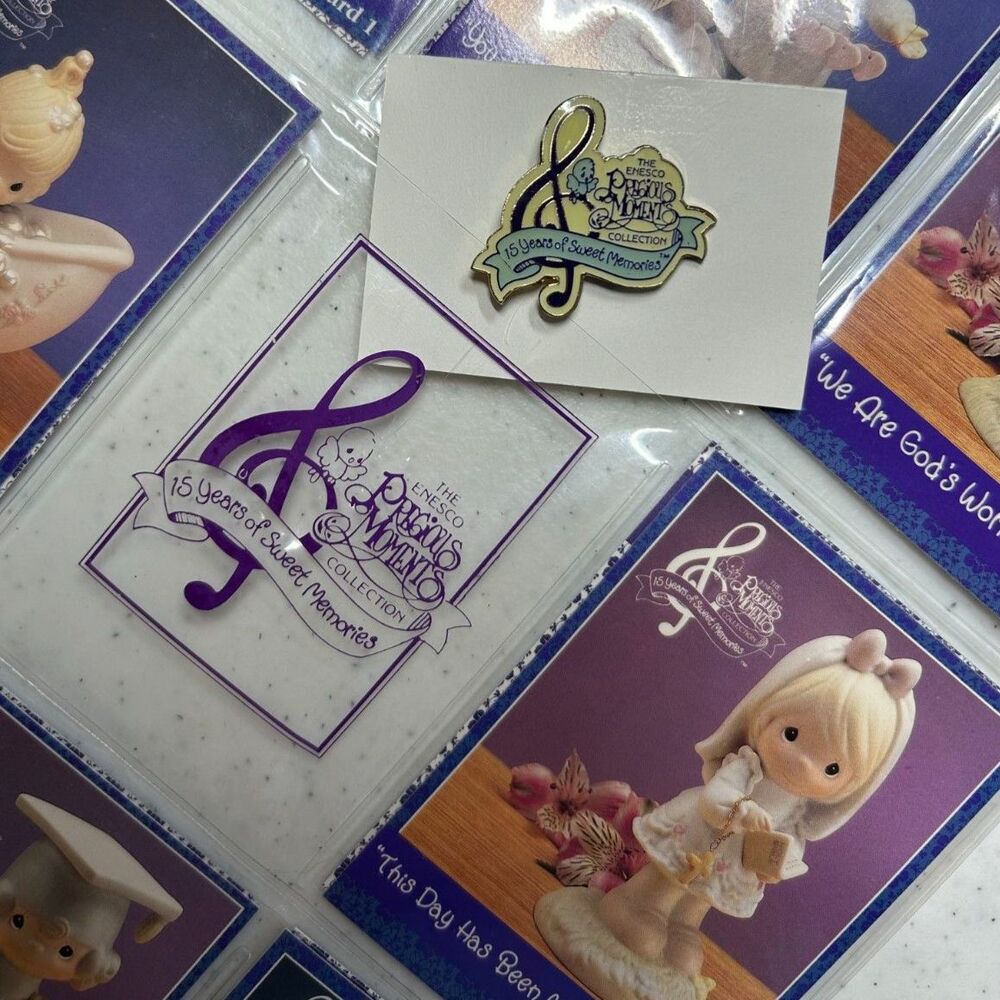 Precious Moments (16) Trading Cards & Lapel Pin By Artist Samuel J. Butcher